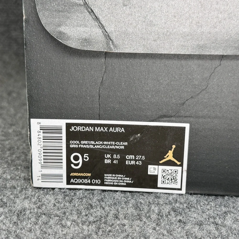 Jordan Max Aura Basketball Shoes Men's 9.5 Cool Grey White Athletic Sneakers